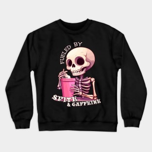 Fueled By Spite And Caffeine Cute Skeleton Halloween Crewneck Sweatshirt